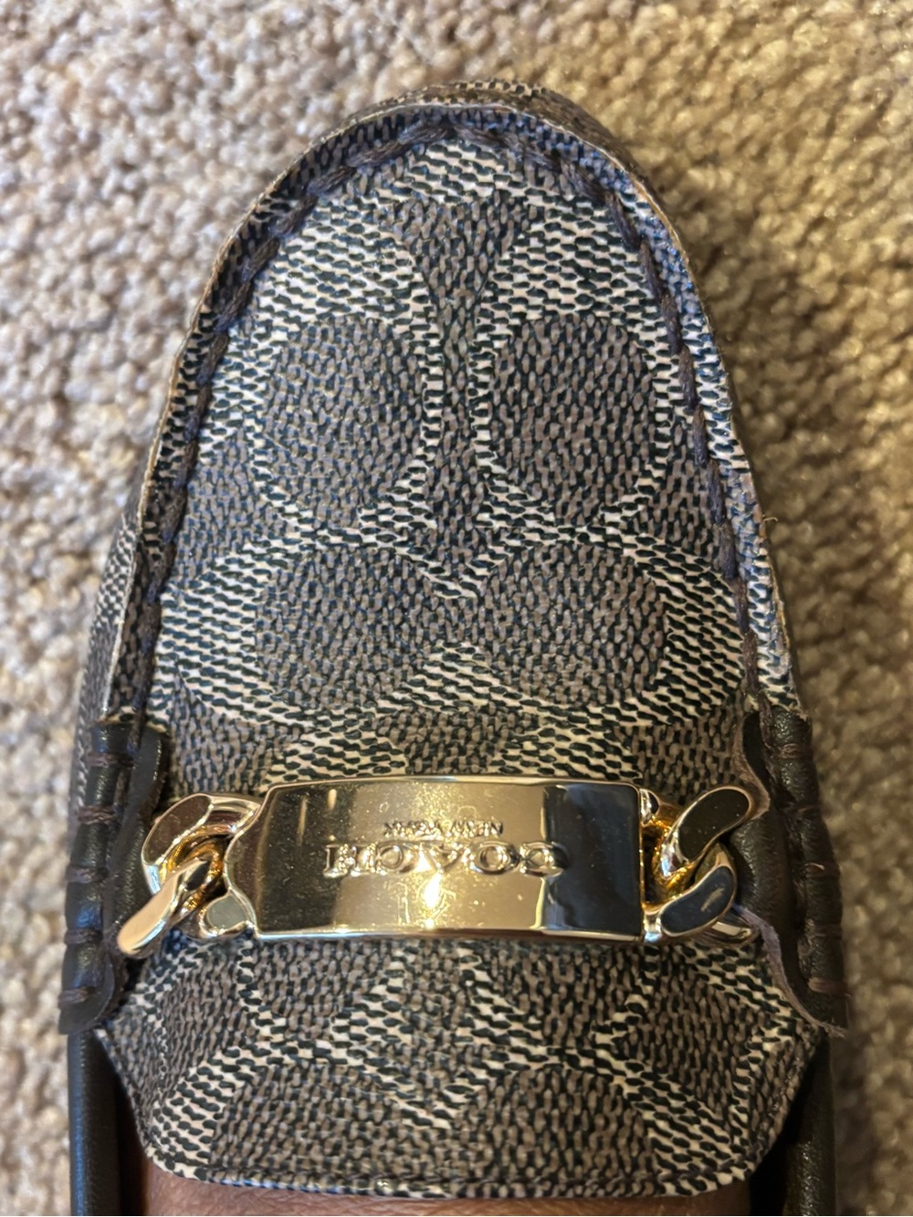 Coach Brown and Black Signature Canvas Slip-On Loafer